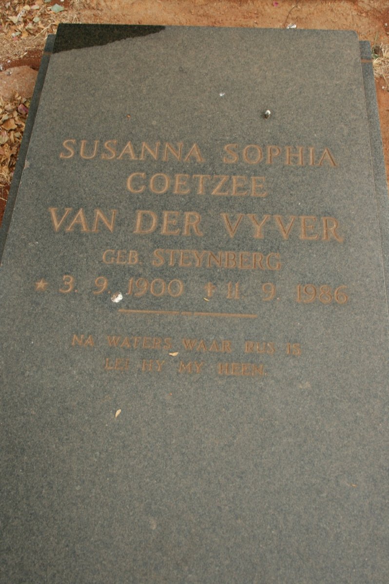 VYVER Susanna Sophia Coetzee, van der nee STEYNBERG 1900-1986