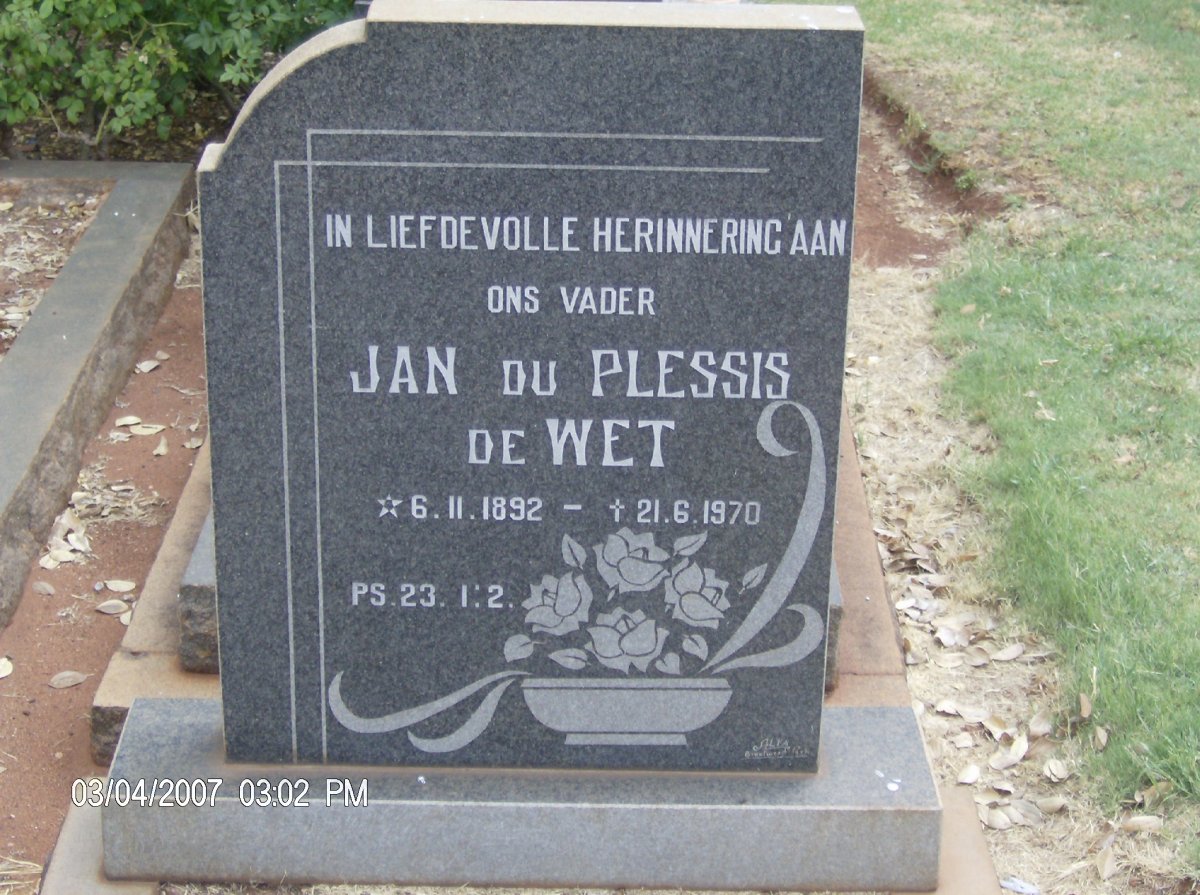 WET Jan Du Plessis, de 1892-1970