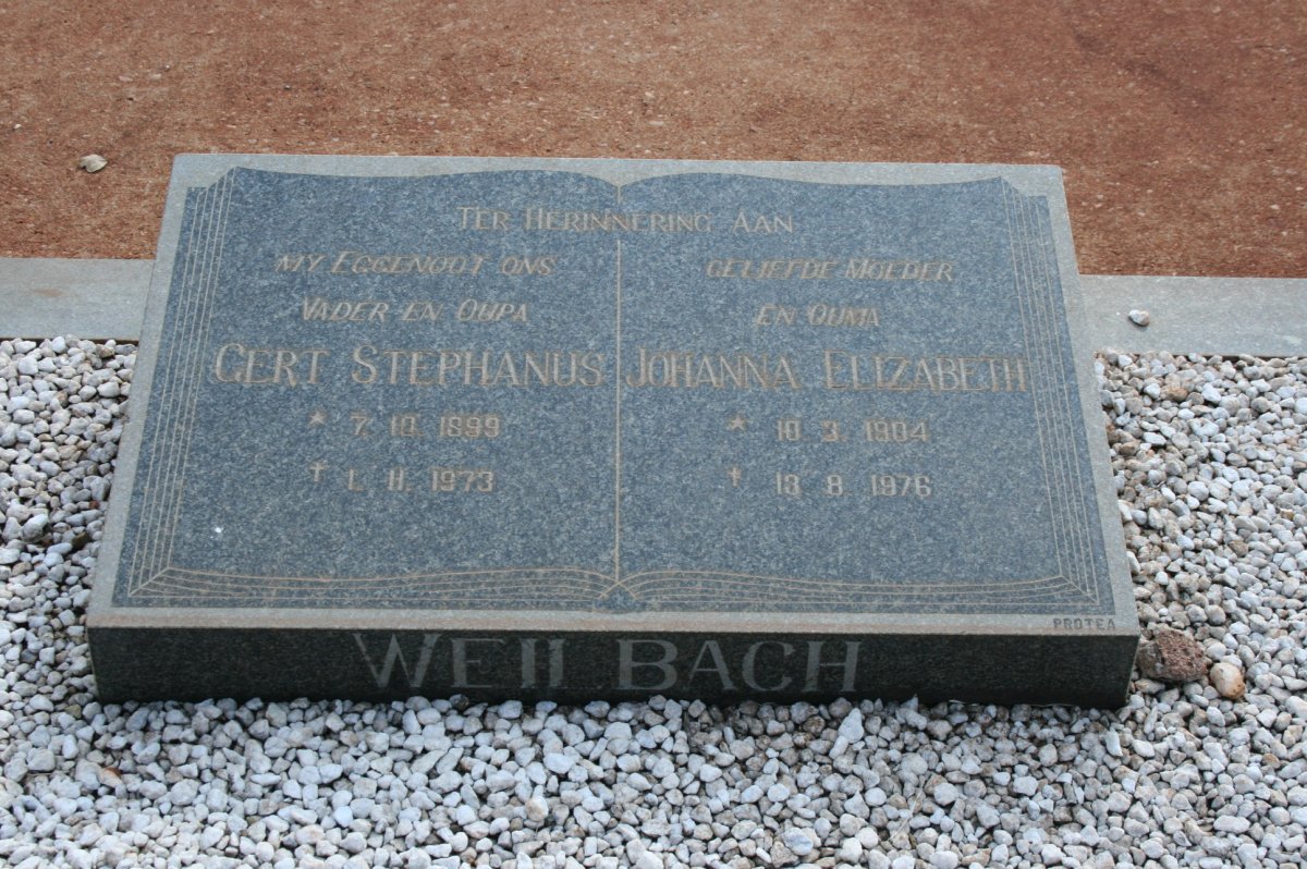 WEILBACH Gert Stephanus 1899-1973 &amp; Johanna Elizabeth 1904-1976