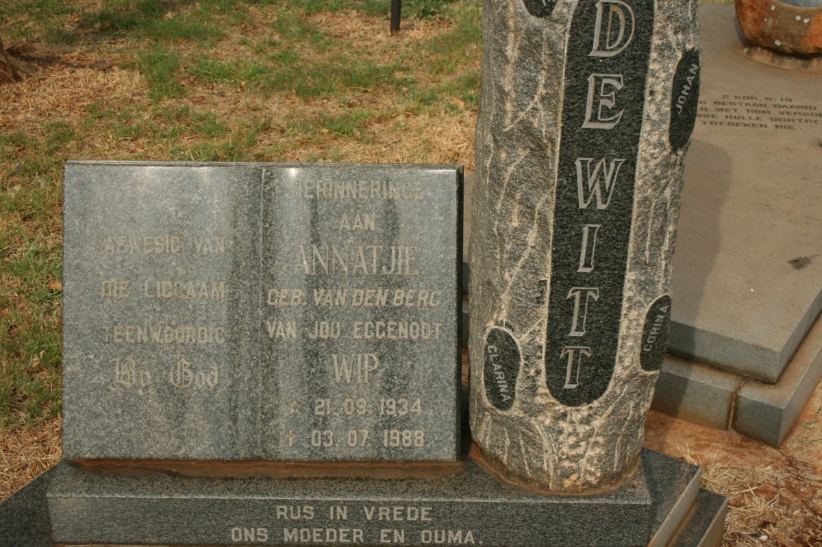 WITT Annatjie, de nee VAN DEN BERG 1934-1988