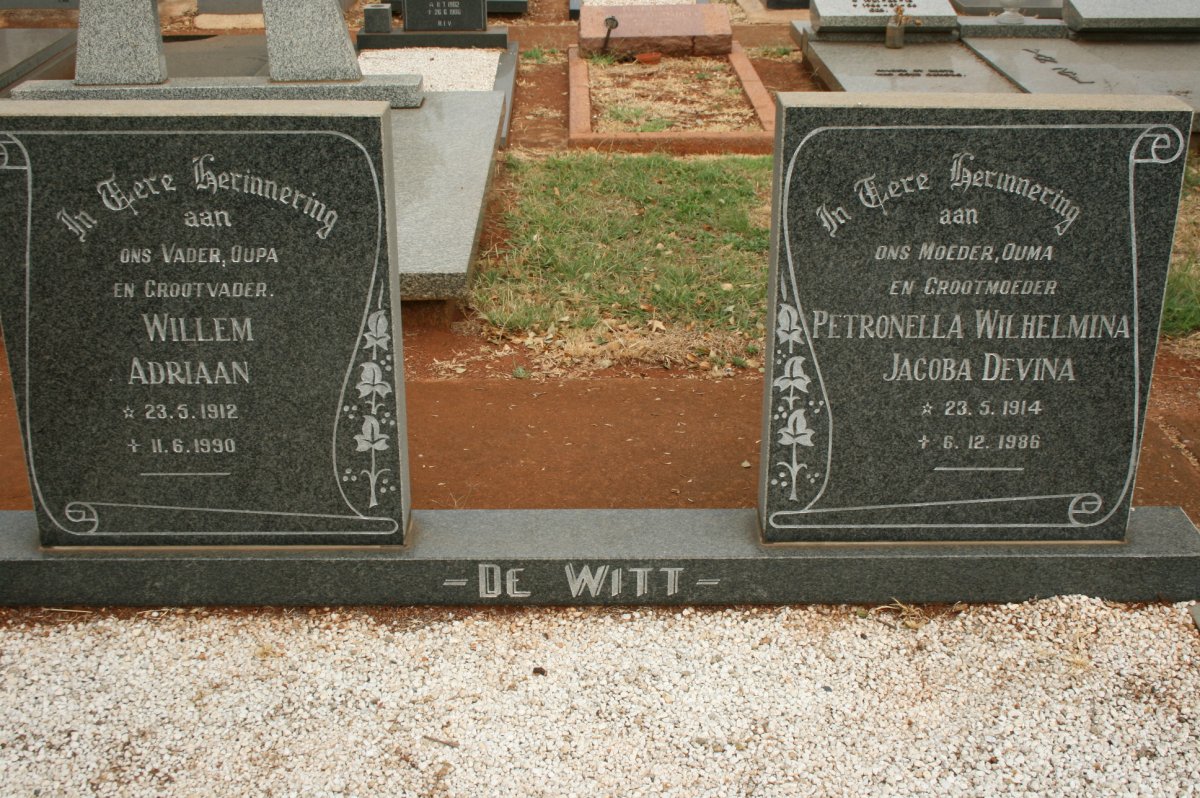 WITT Willem Adriaan, de 1912-1990 &amp; Petronella Wilhelmina Jacoba Devina 1914-1986