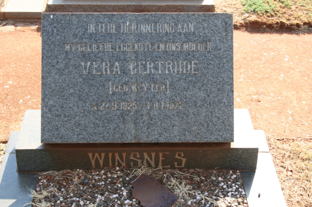 WINSNES Vera Gertrude nee KEYTER 1925-1972