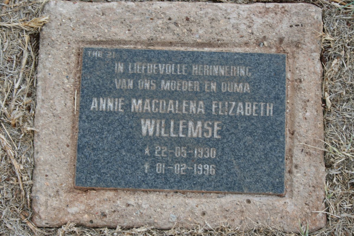 WILLEMSE Annie Magdalena Elizabeth 1930-1996