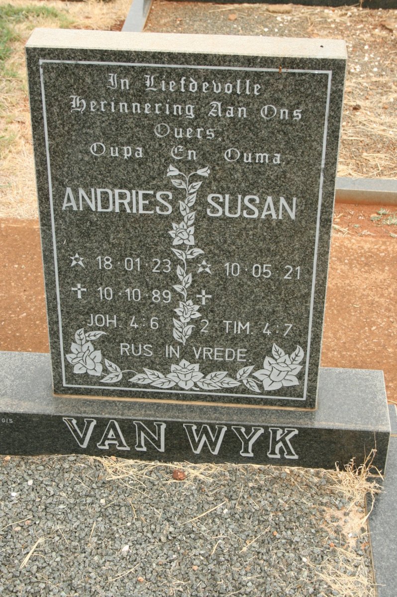 WYK Andries, van 1923-1989 &amp; Susan 1921-