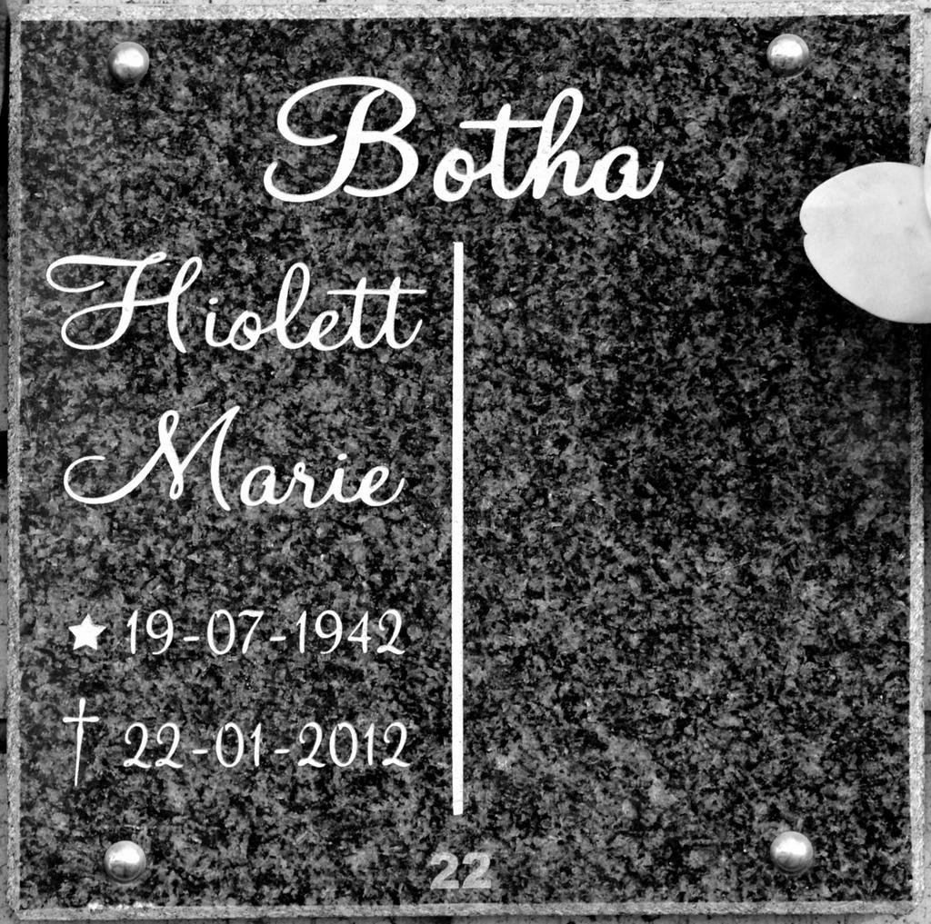 BOTHA Hiolett Marie 1942-2012