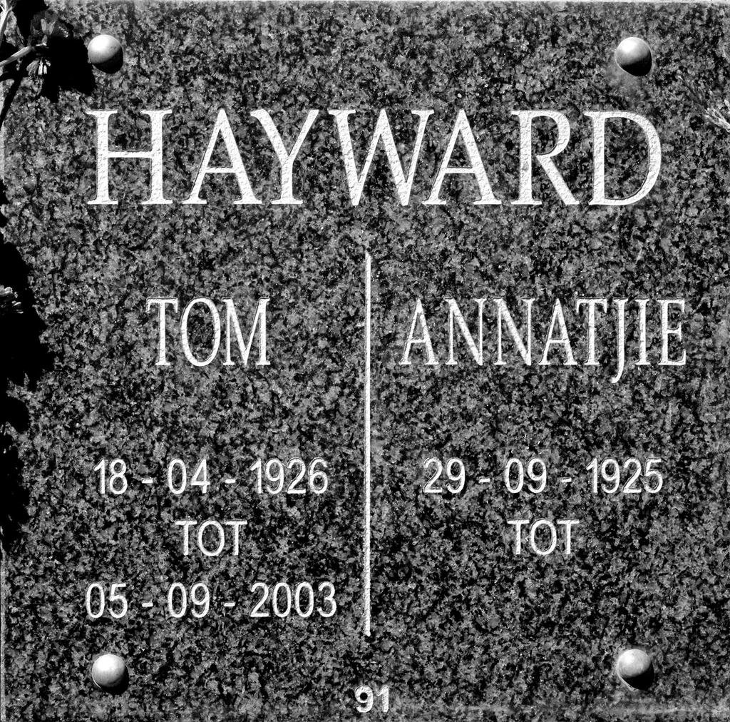 HAYWARD Tom 1926-2003 &amp; Annatjie 1925-