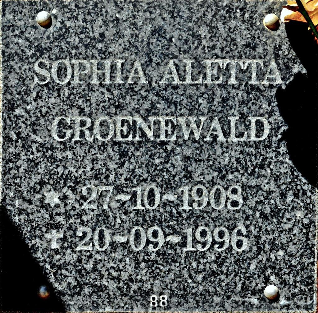 GROENEWALD Sophia Aletta 1908-1996