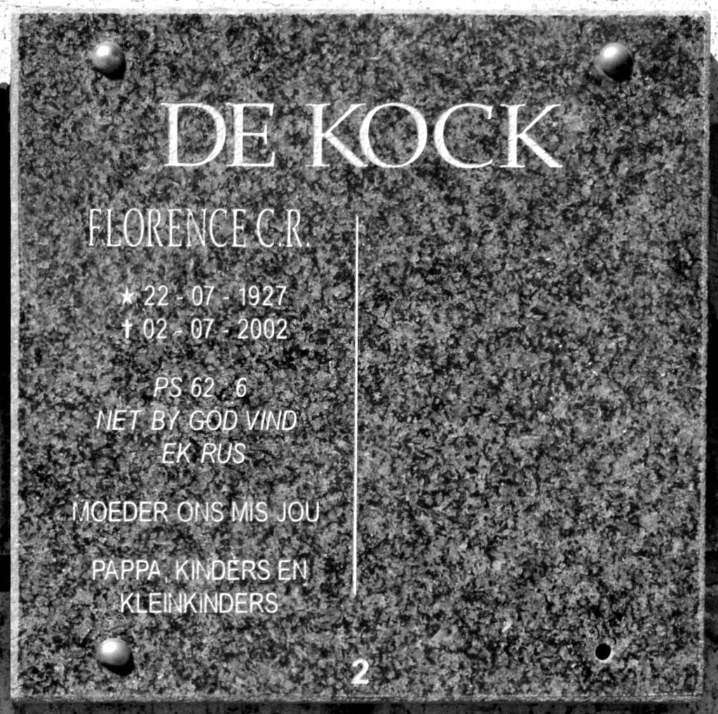 KOCK Florence C.R., de 1927-2002