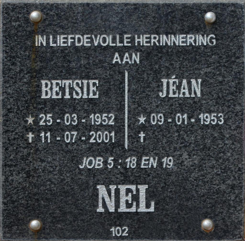 NEL Jean 1953- &amp; Betsie 1952-2001