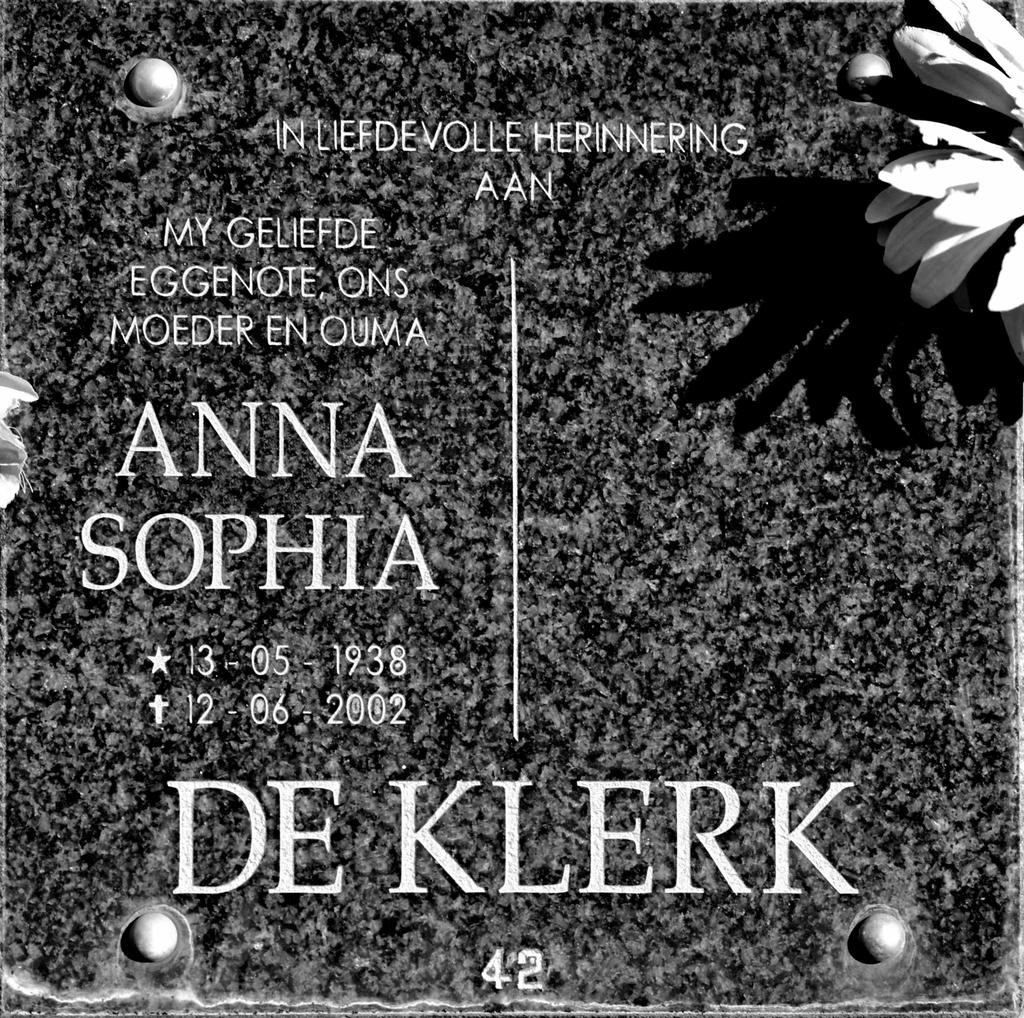 KLERK Anna Sophia, de 1938-2002
