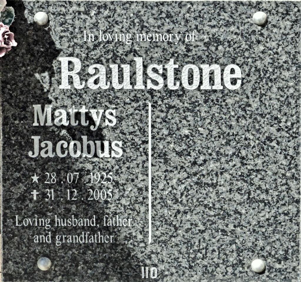 RAULSTONE Mattys Jacobus 1925-2005