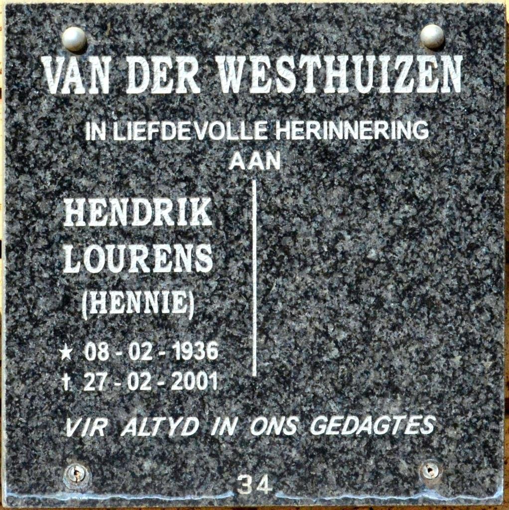 WESTHUIZEN Hendrik Lourens, van der 1936-2001