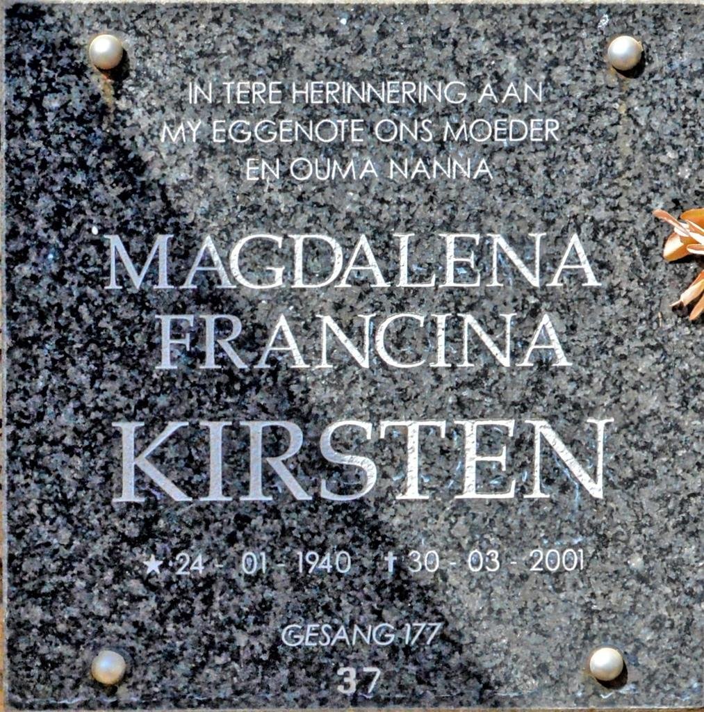 KIRSTEN Magdalena Francina 1940-2001
