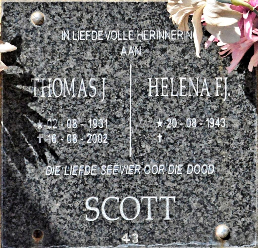 SCOTT Thomas J. 1931-2002 &amp; Helena F.J. 1943-
