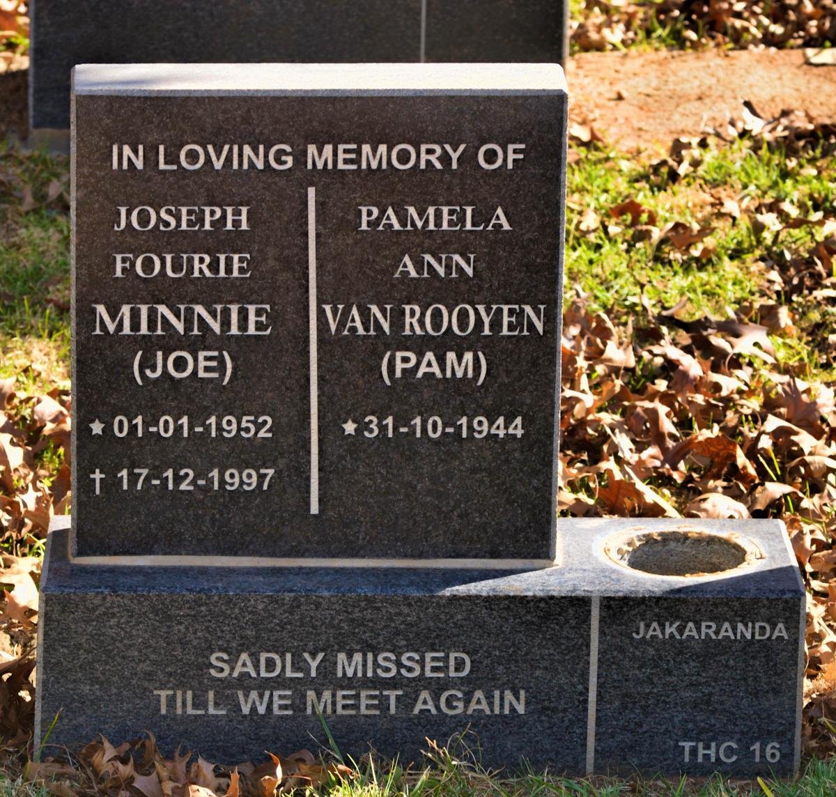 MINNIE Joseph Fourie 1952-1997 :: van ROOYEN Pamela Ann 1944-