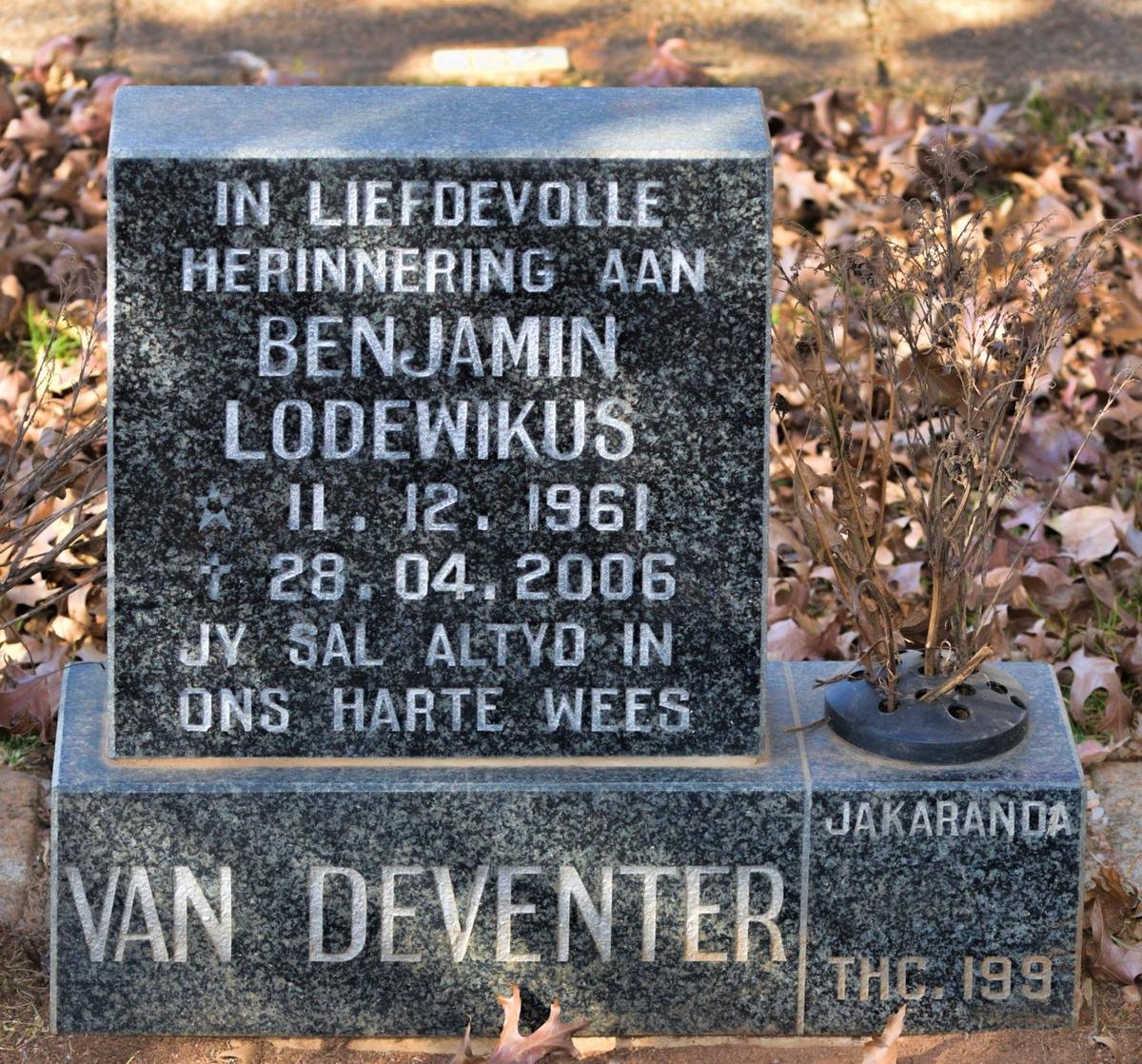 DEVENTER Benjamin Lodewikus, van 1961-2006