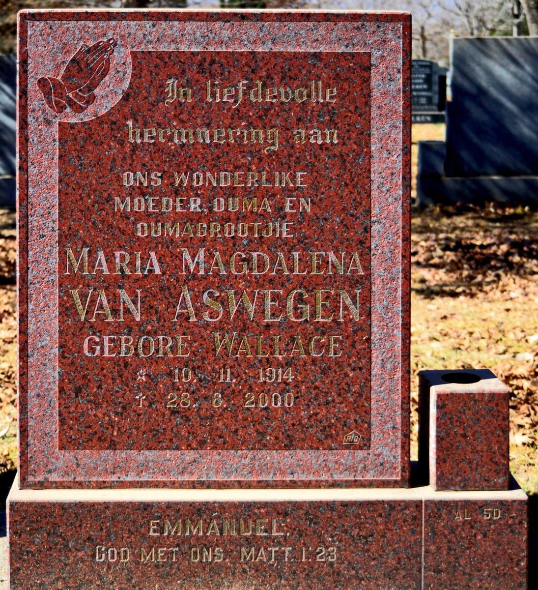 ASWEGEN Maria Magdalena, van nee WALLACE 1914-2000