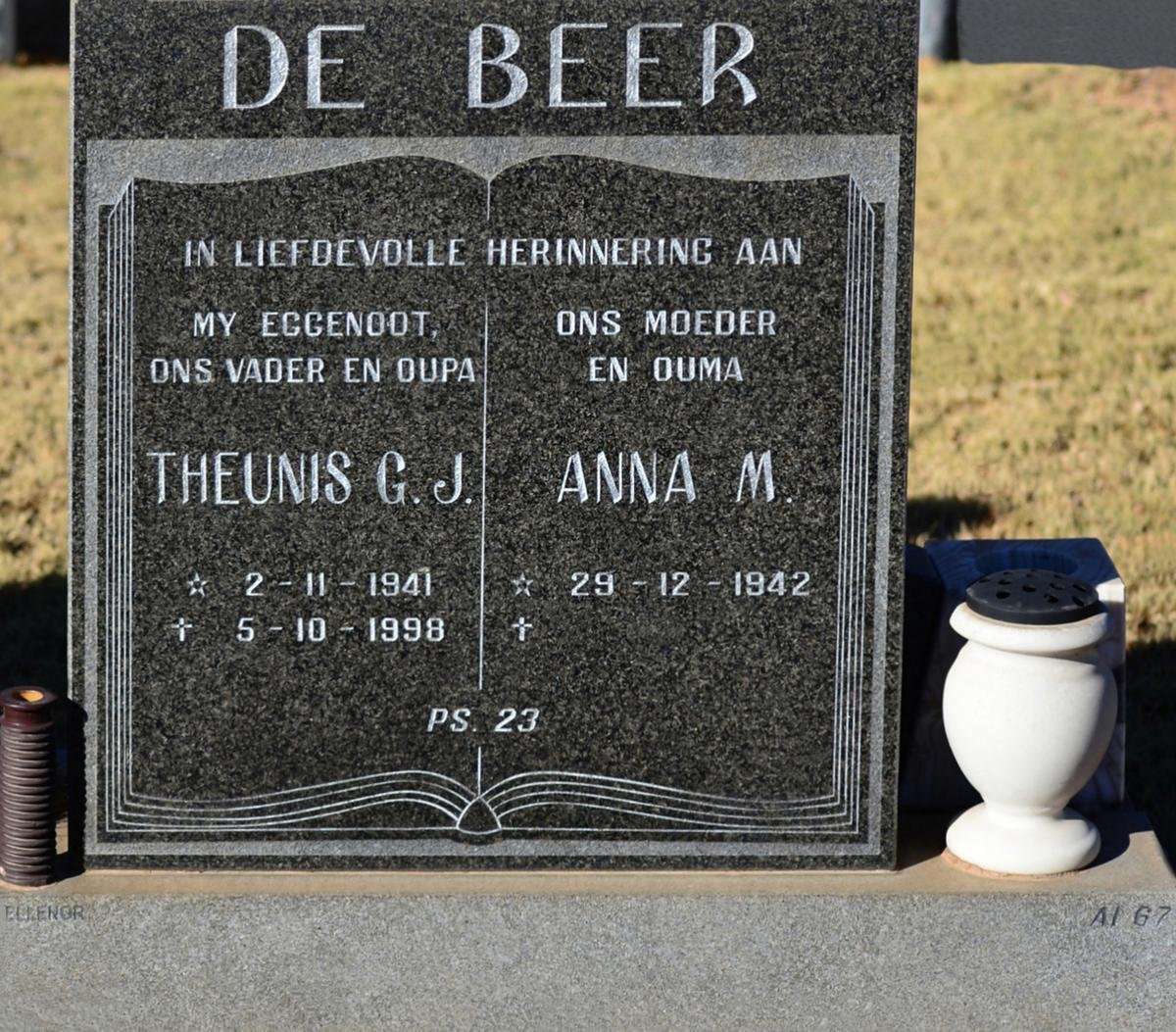 BEER Theunis G.J., de 1941-1998 &amp; Anna M. 1942-