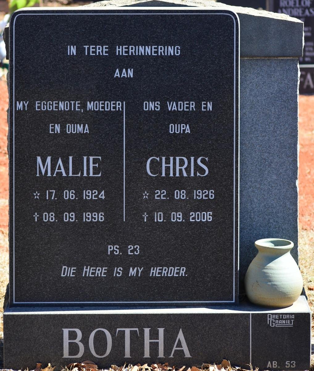 BOTHA Chris 1926-2006 &amp; Malie 1924-1996