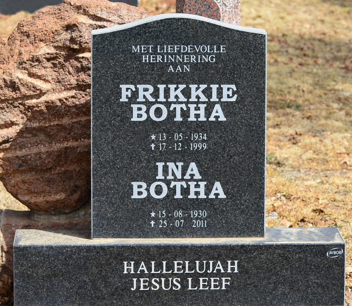 BOTHA Frikkie 1934-1999 &amp; Ina 1930-2011