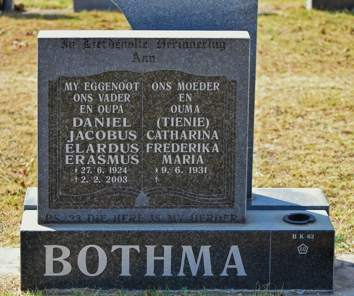 BOTHA Daniel Jacobus Elardus Erasmus 1924-2003 &amp; Catharina Frederika Maria 1931-