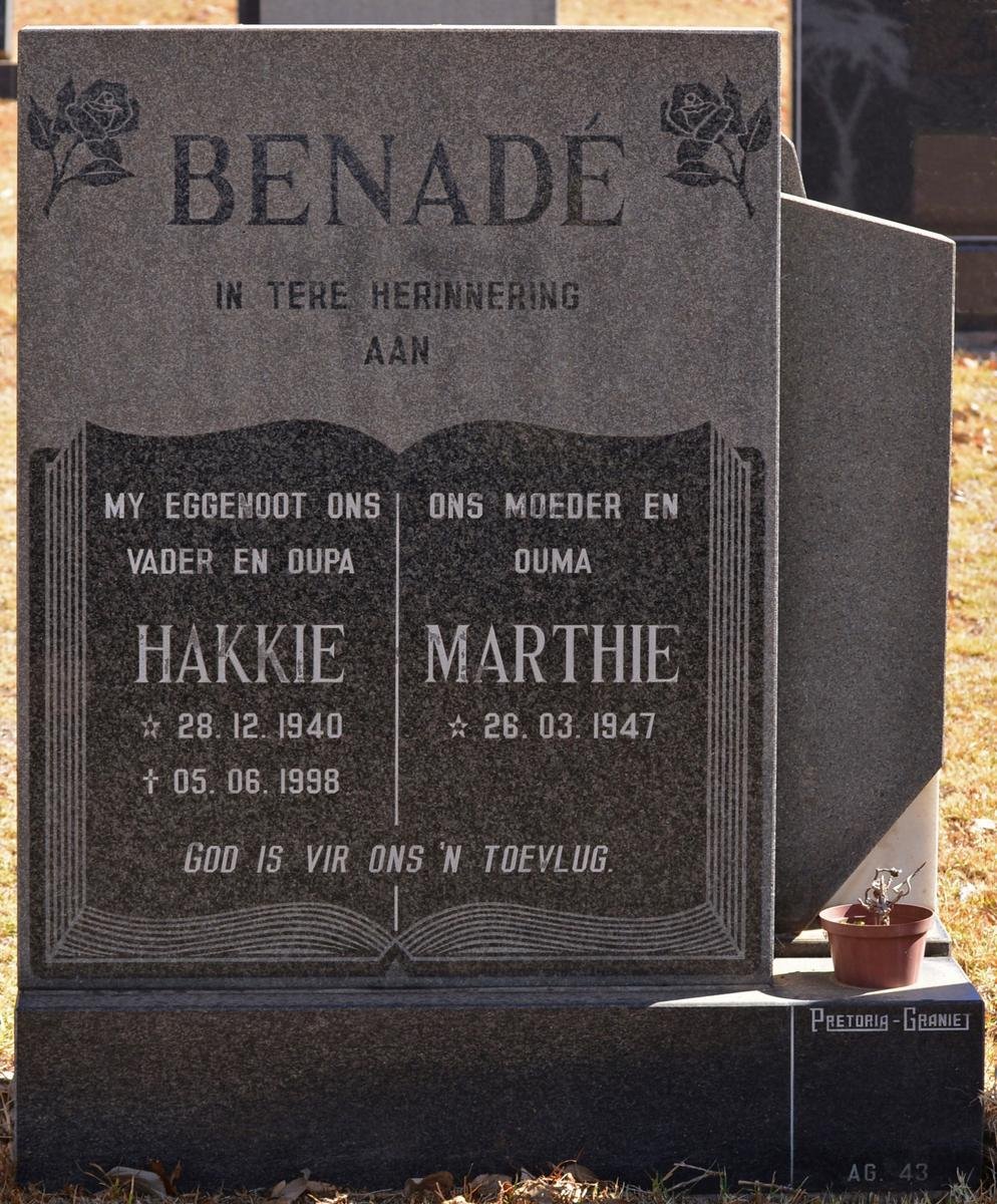 BENADÉ Hakkie 1940-1998 &amp; Marthie 1947-