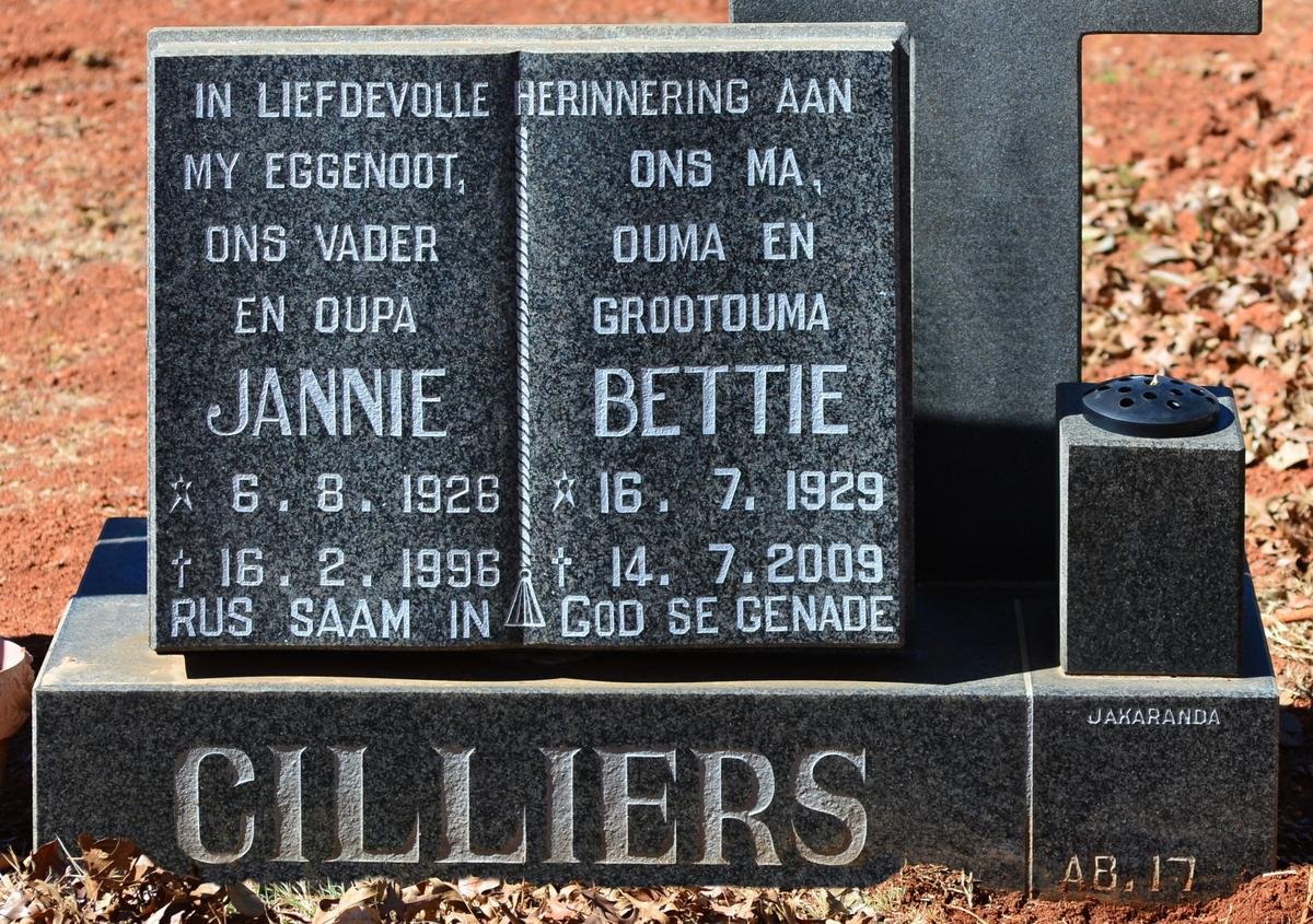 CILLIERS Jannie 1926-1996 &amp; Bettie 1929-2009