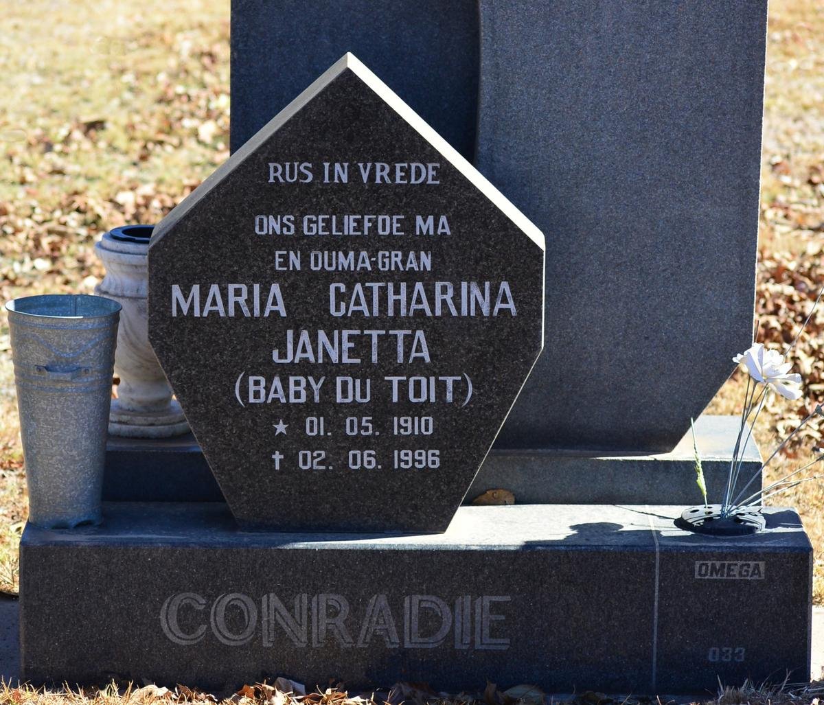 CONRADIE Maria Catharina Janetta nee DU TOIT 1910-1996