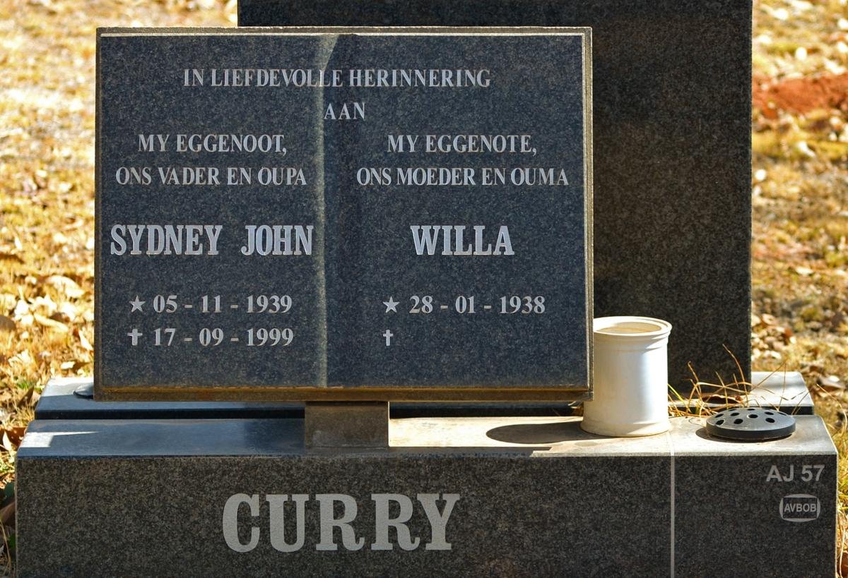 CURRY Sydney John 1939-1999 &amp; Willa 1938-