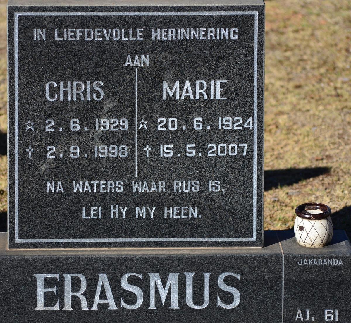 ERASMUS Chris 1929-1998 &amp; Marie 1924-2007