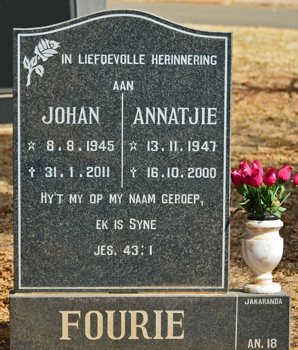 FOURIE Johan 1945-2011 &amp; Annatjie 1947-2000