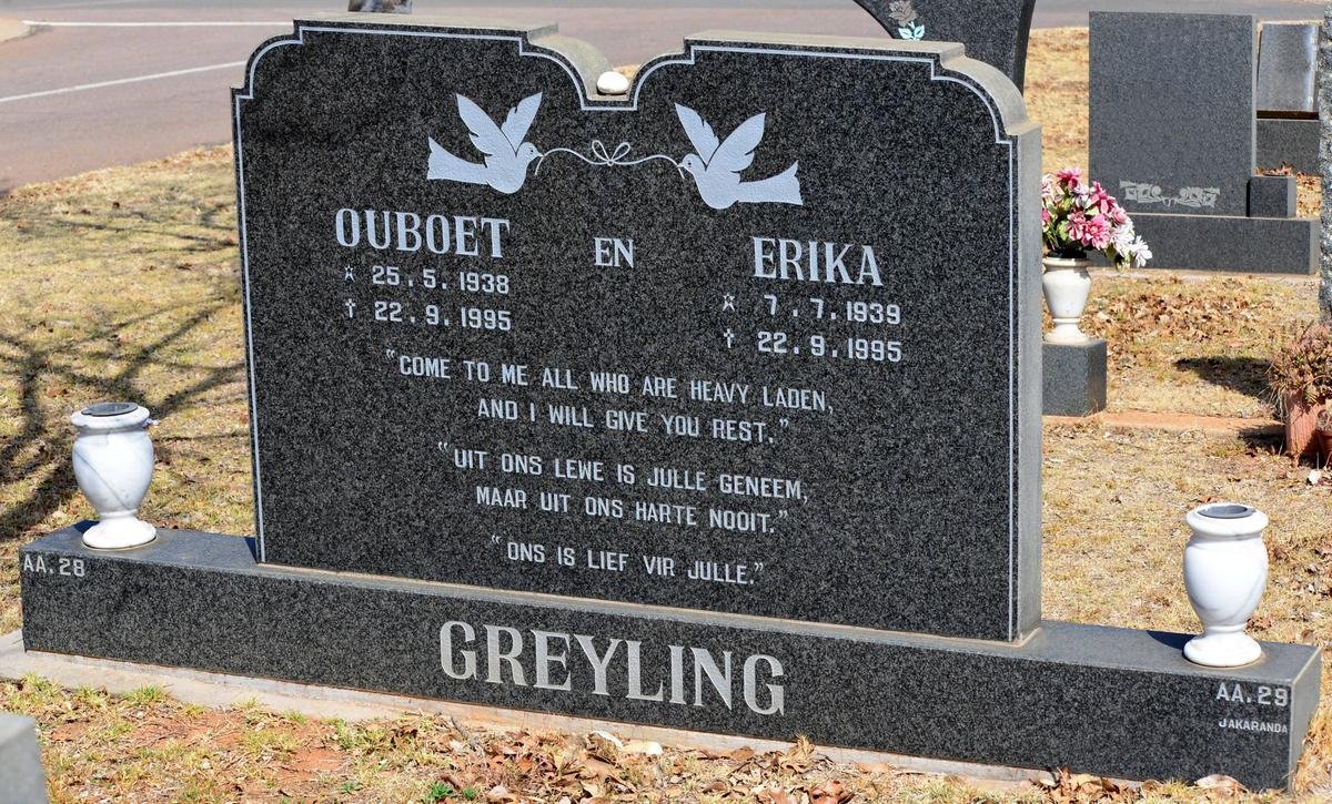 GREYLING Ouboet 1938-1995 &amp; Erika 1939-1995