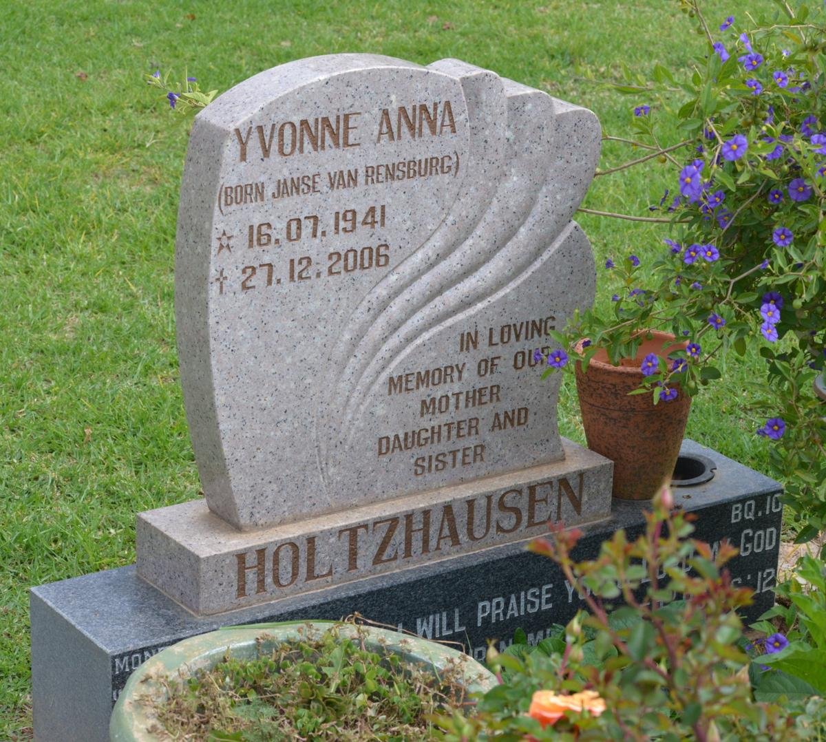 HOLTZHAUSEN Yvonne Anna born Janse van RENSBURG 1941-2006