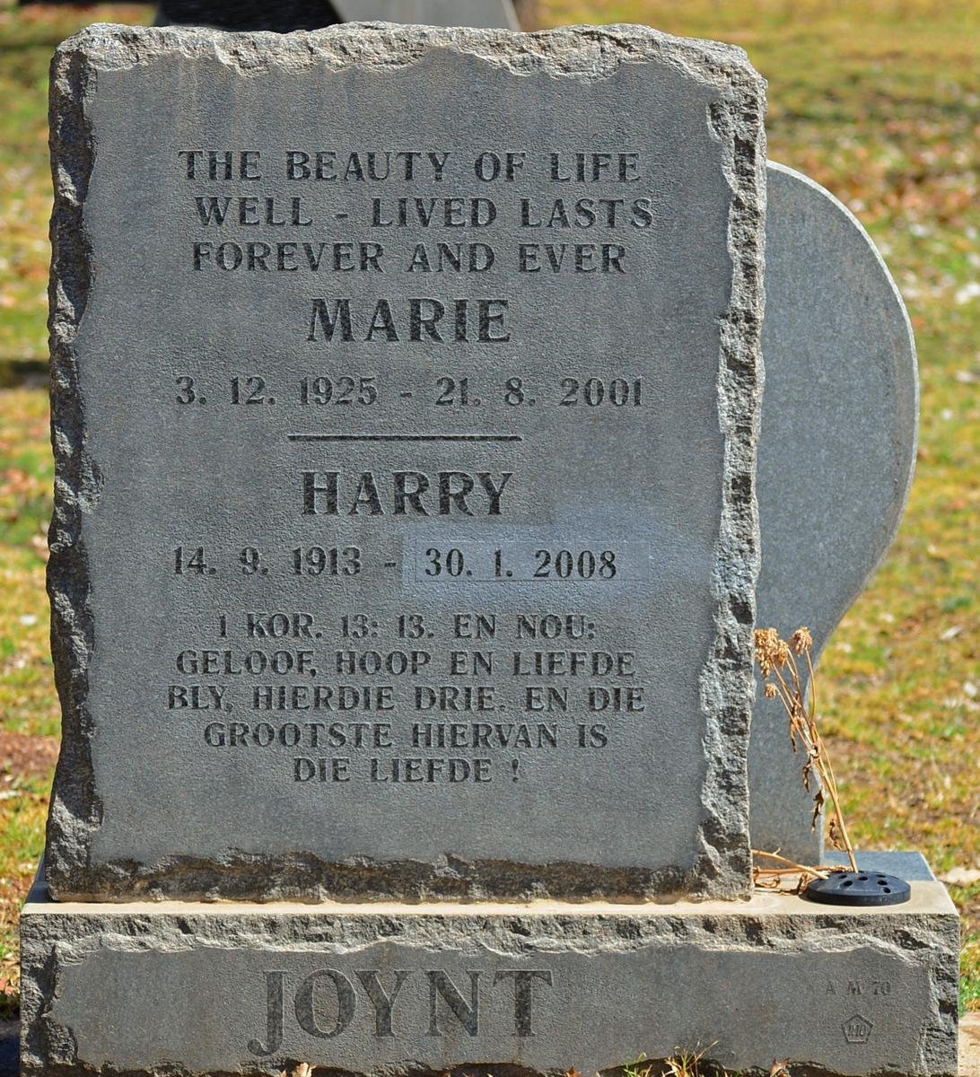 JOYNT Harry 1913-2008 &amp; Marie 1925-2001