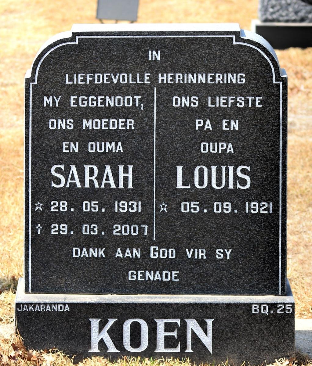 KOEN Louis 1921- &amp; Sarah 1931-2007