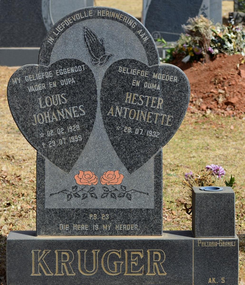 KRUGER Louis Johannes 1928-1999 &amp; Hester Antoinette 1932-