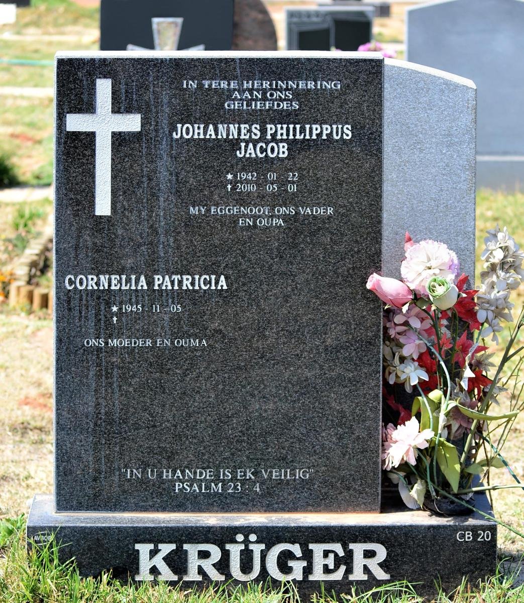 KRÜGER Johannes Philippus Jacob 1942-2010 &amp; Cornelia Patricia 1945-