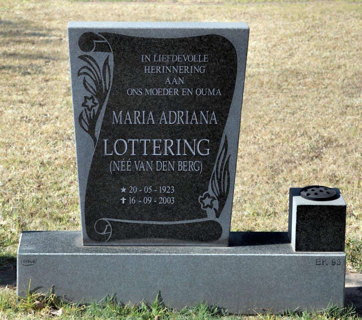 LOTTERING Maria Adriana nee van den BERG 1923-2003