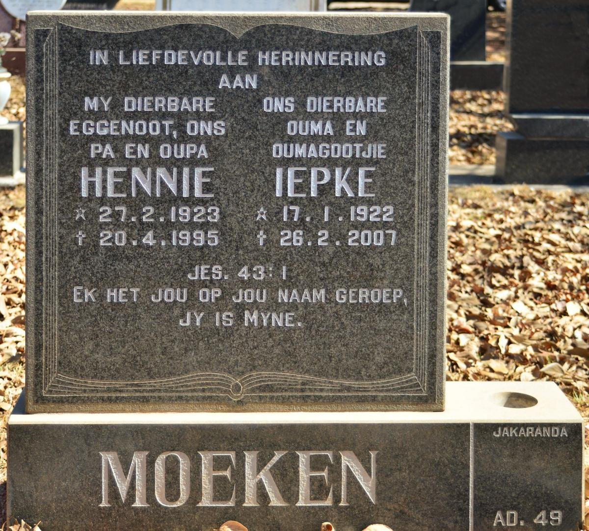 MOEKEN Hennie 1923-1995 &amp; Iepke 1922-2007