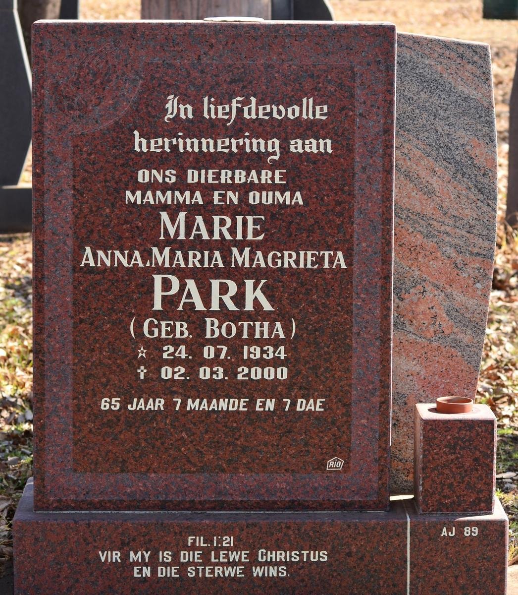 PARK Anna Maria Magrieta nee BOTHA 1934-2000
