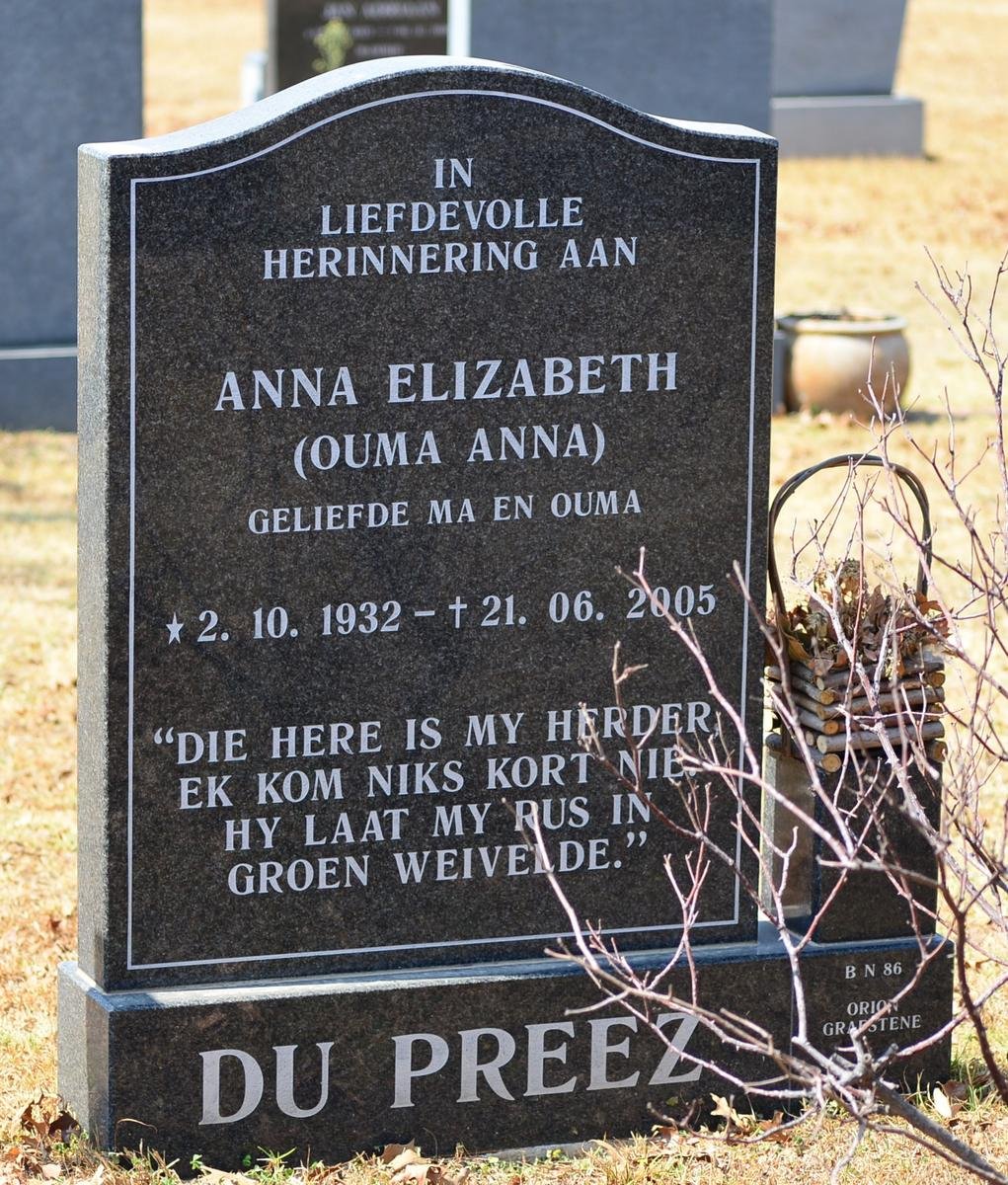 PREEZ Anna Elizabeth, du 1932-2005