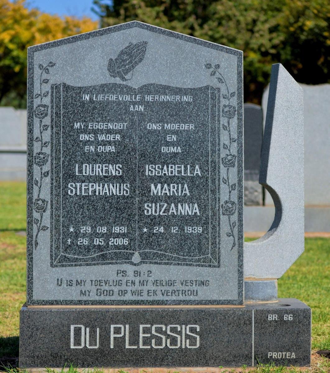 PLESSIS Lourens Stephanus, du 1931-2006 &amp; Issabella Maria Suzanna 1939-