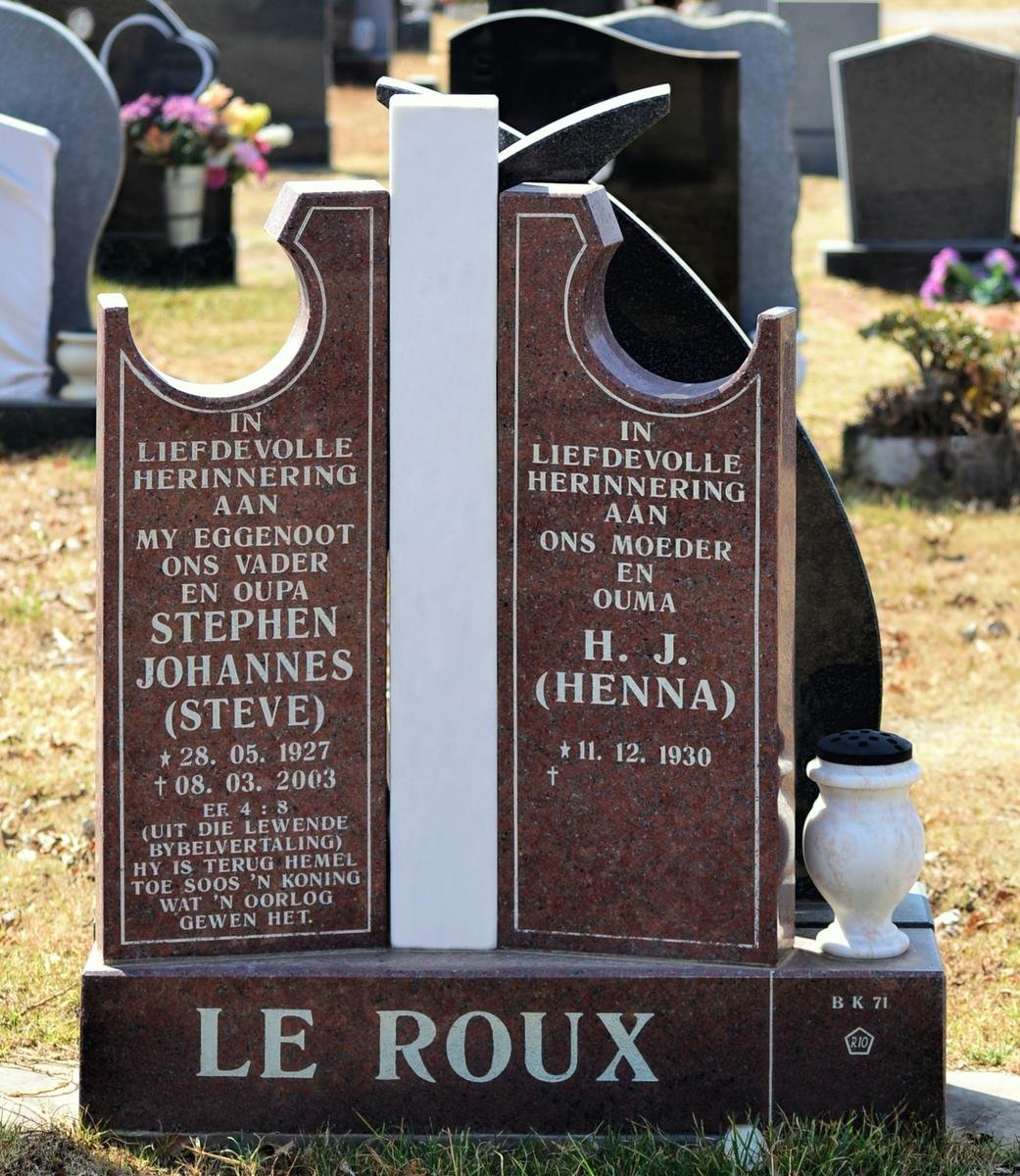 ROUX Stephen Johannes, le 1927-2003 &amp; H.J. 1930-