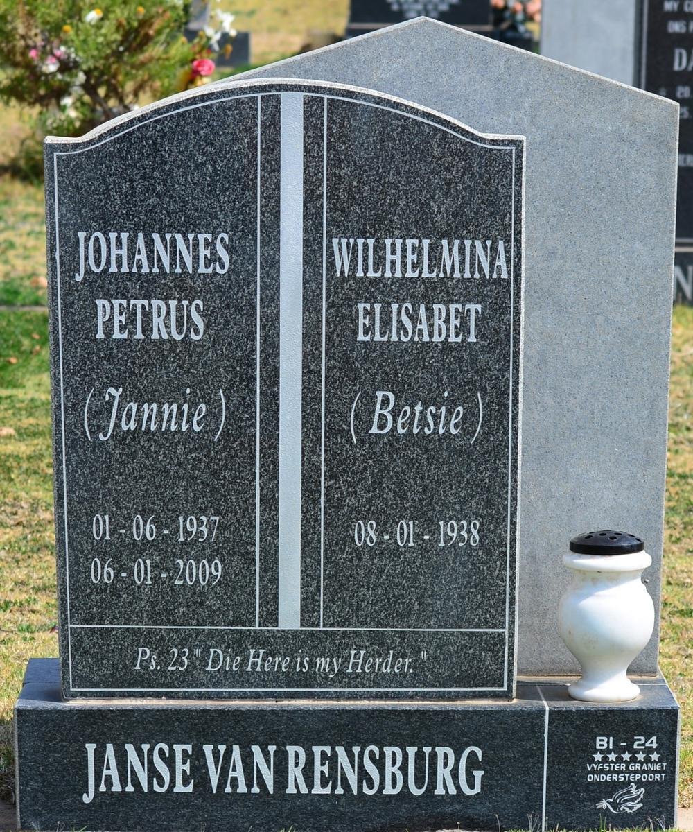 RENSBURG Johannes Petrus, Janse van 1937-2009 &amp; Wilhelmina Elisabet 1938-