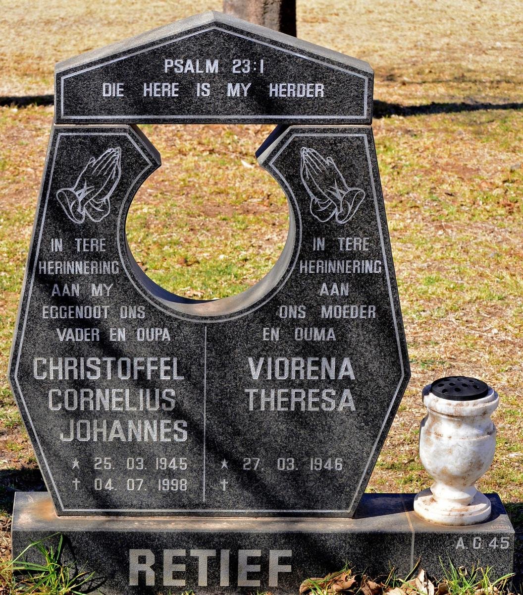 RETIEF Christoffel Cornelius Johannes 1945-1998 &amp; Viorena Theresa 1946-