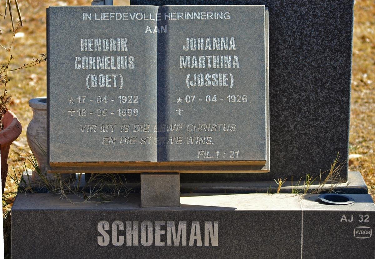 SCHOEMAN Hendrik Cornelius 1922-1999 &amp; Johanna Marthina 1926-