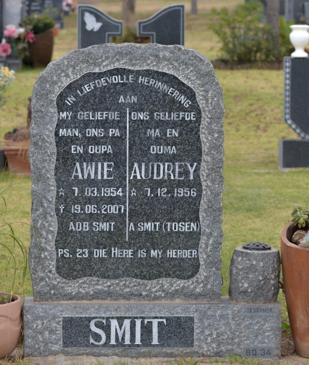 SMIT A.D.B. Awie 1954-2007 &amp; Audrey TOSEN 1956-