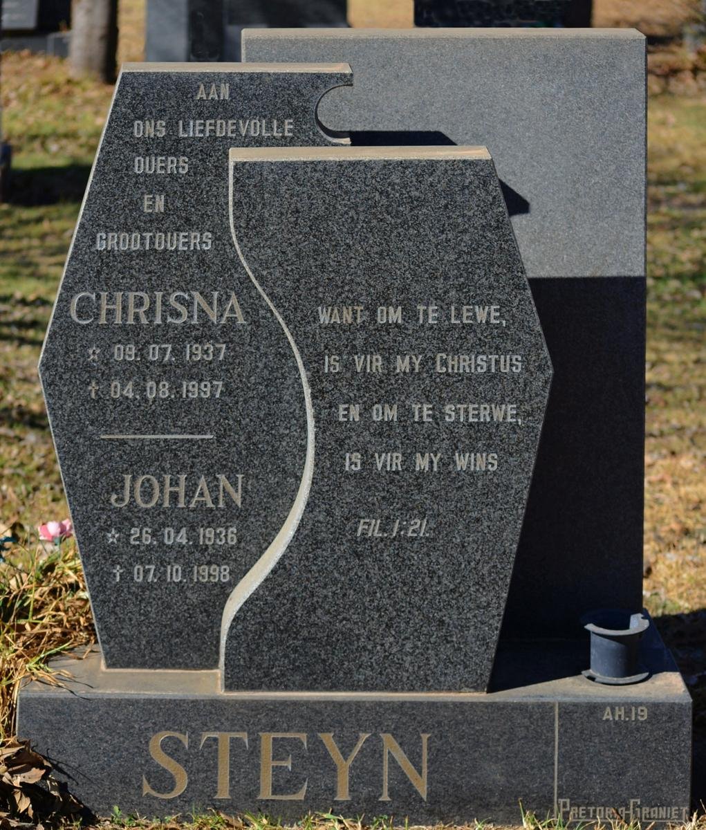 STEYN Johan 1936-1998 &amp; Chrisna 1937-1997