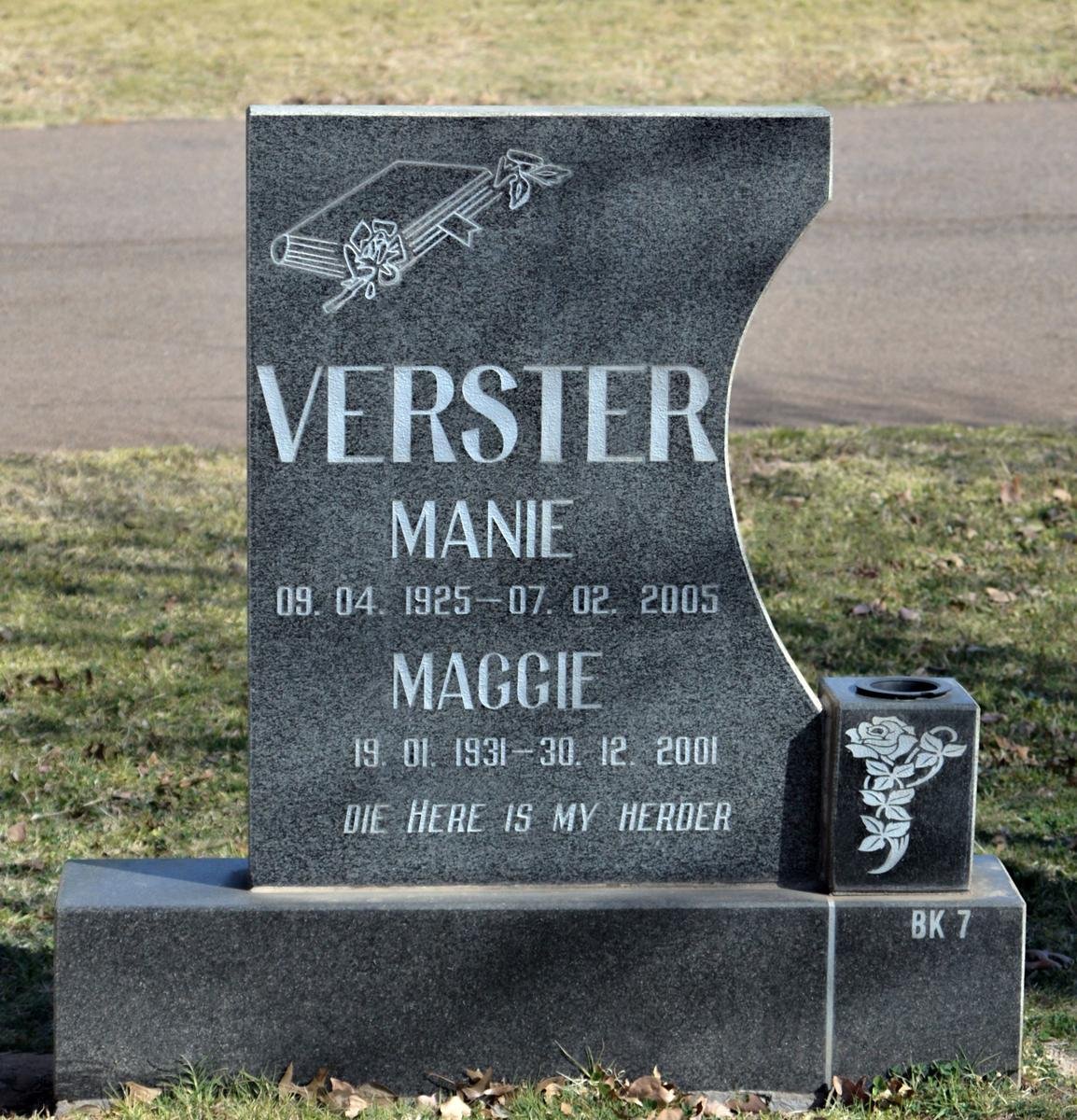 VERSTER Manie 1925-2005 &amp; Maggie 1931-2001