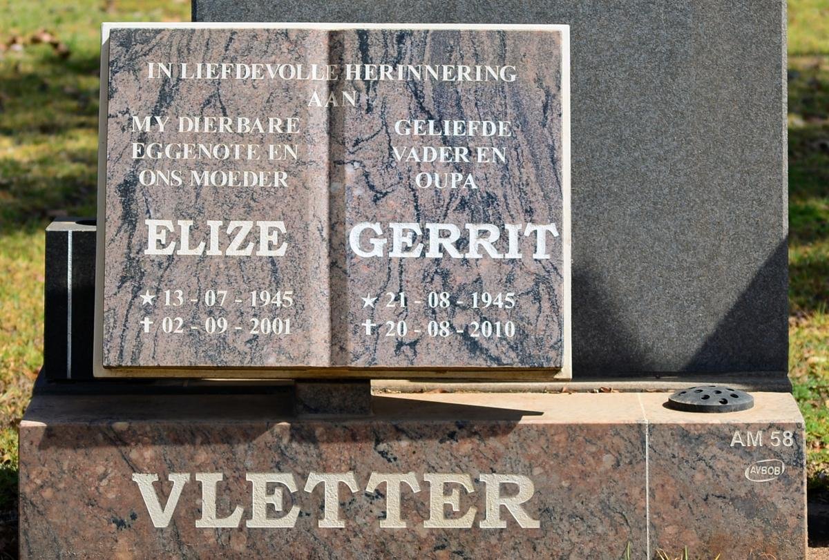 VLETTER Gerrit 1945-2010 &amp; Elize 1945-2001